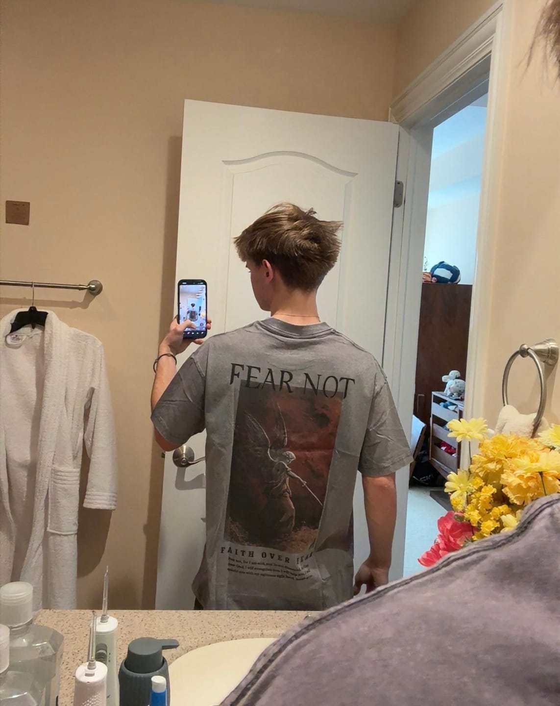 Customer photo review of Faith Over Fear Shirt - Acid Grey