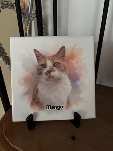 Customer photo review of Tegel met Gepersonaliseerd Huisdier Portret in Aquarelstijl