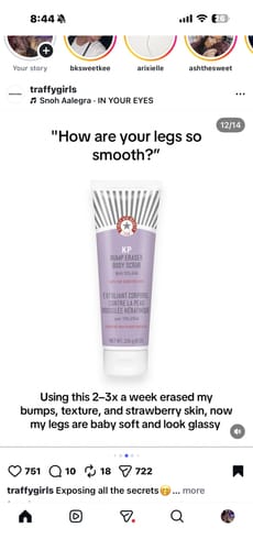 A screenshot of a social media post about a body scrub product.