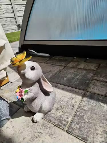Customer photo review of Solar Bunny Garden Statue – LED Butterfly Resin Decor