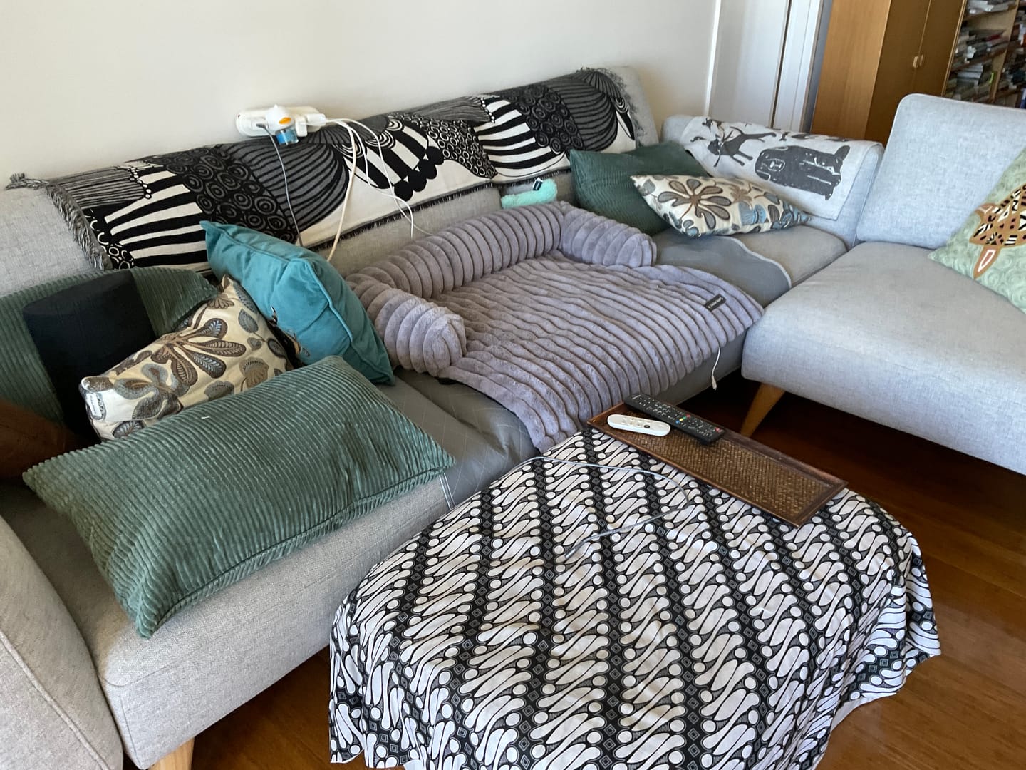 Customer photo review of Luxury Couch Cover Dog Bed - Grey