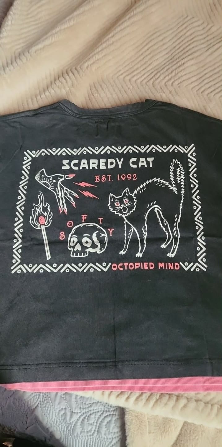 Customer photo review of Scaredy Cat T-Shirt