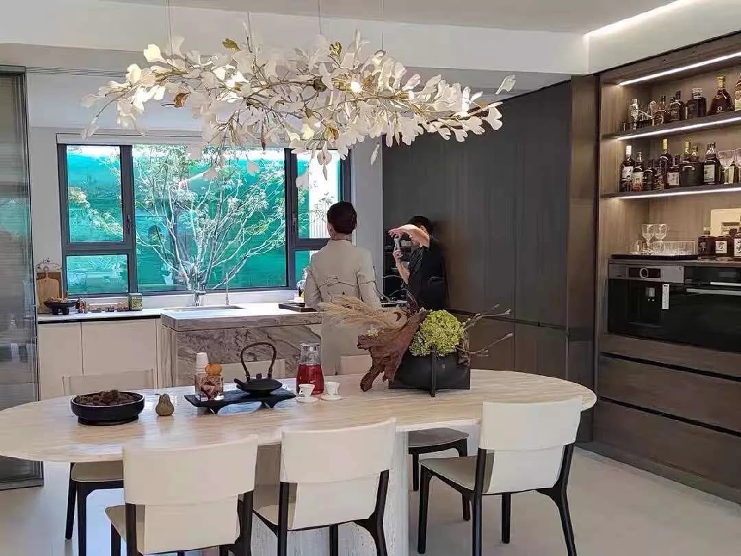 Customer photo review of Calla Ginko Leaf Linear Chandelier