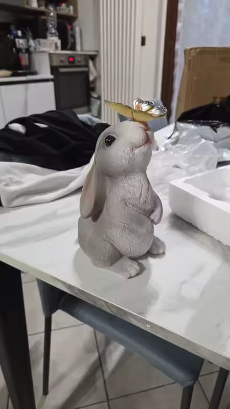 Customer photo review of Solar Bunny Garden Statue – LED Butterfly Resin Decor