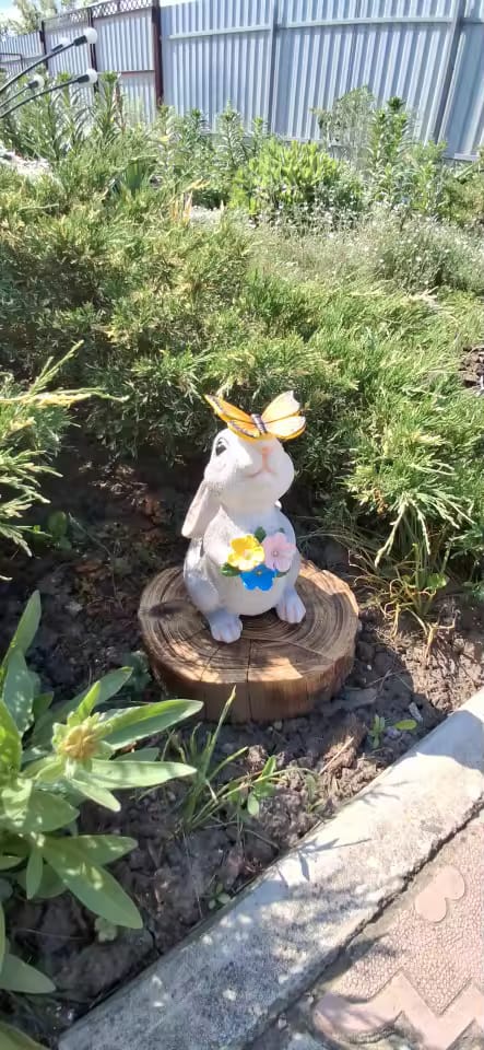 Customer photo review of Solar Bunny Garden Statue – LED Butterfly Resin Decor