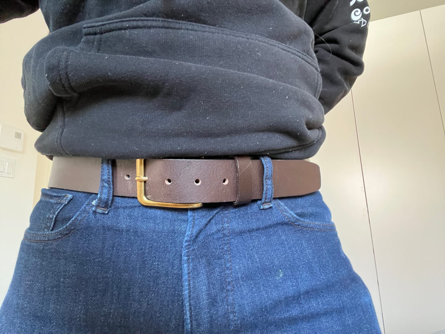 Customer photo review of The Alchemist Belt - Brown Leather Belt With Gold-Tone Buckle