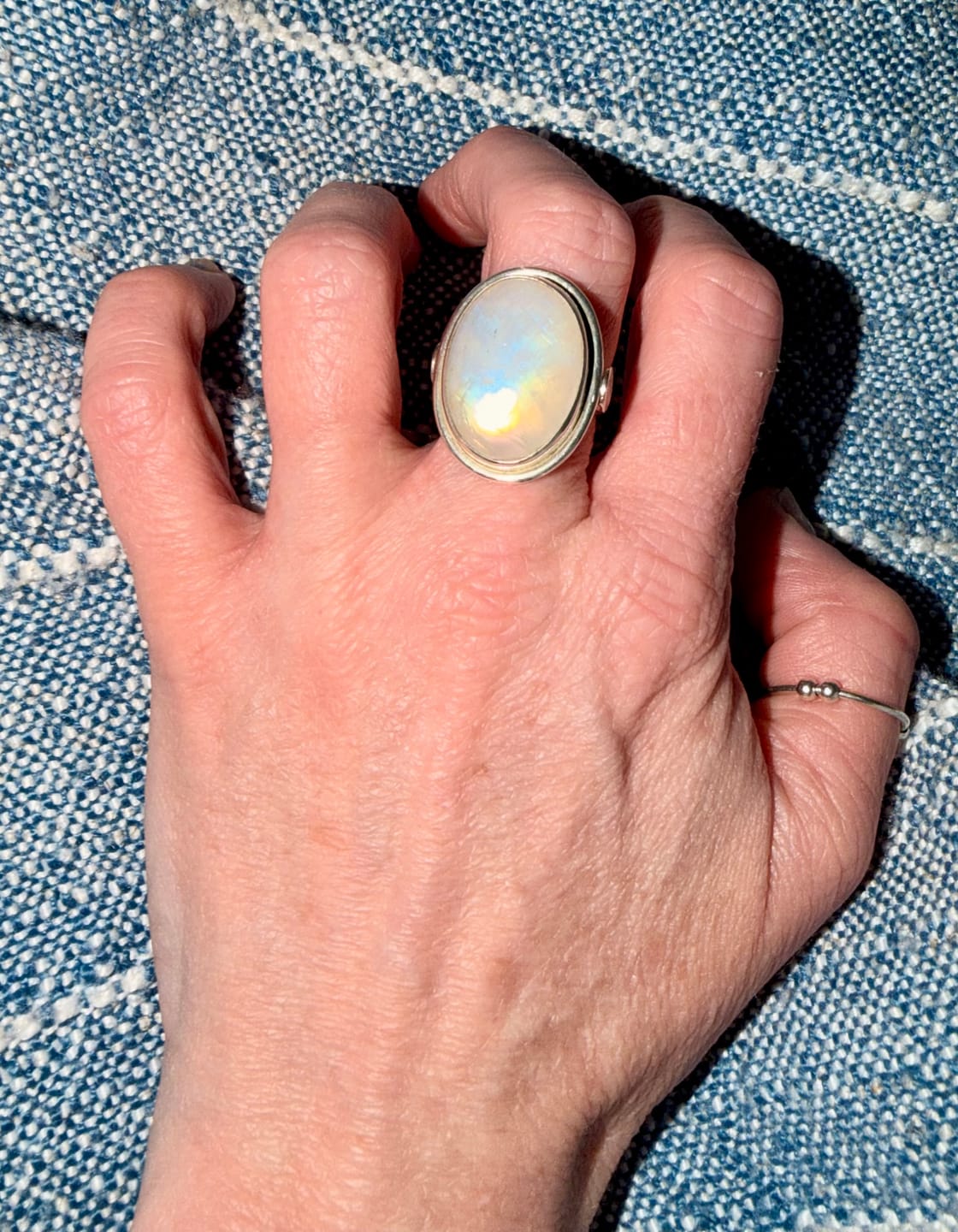 Customer photo review of Sterling Silver Rainbow Moonstone Ring