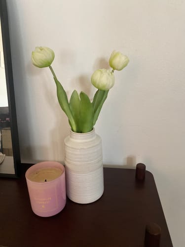 Customer photo review of White real touch tulips