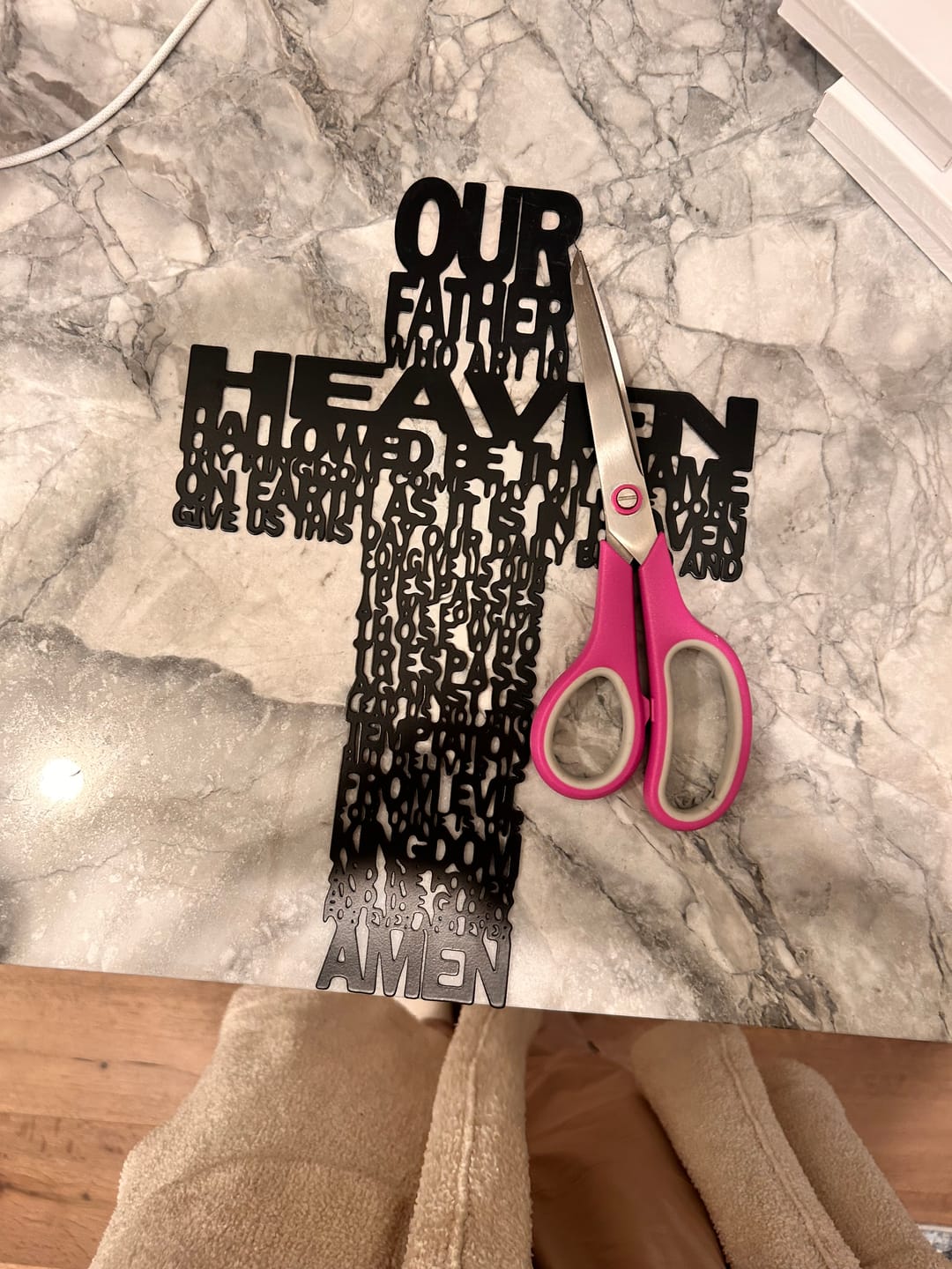 Customer photo review of Christianartworkshop Textured Lord's Prayer Cross Metal Wall Decor with Biblical Phrases
