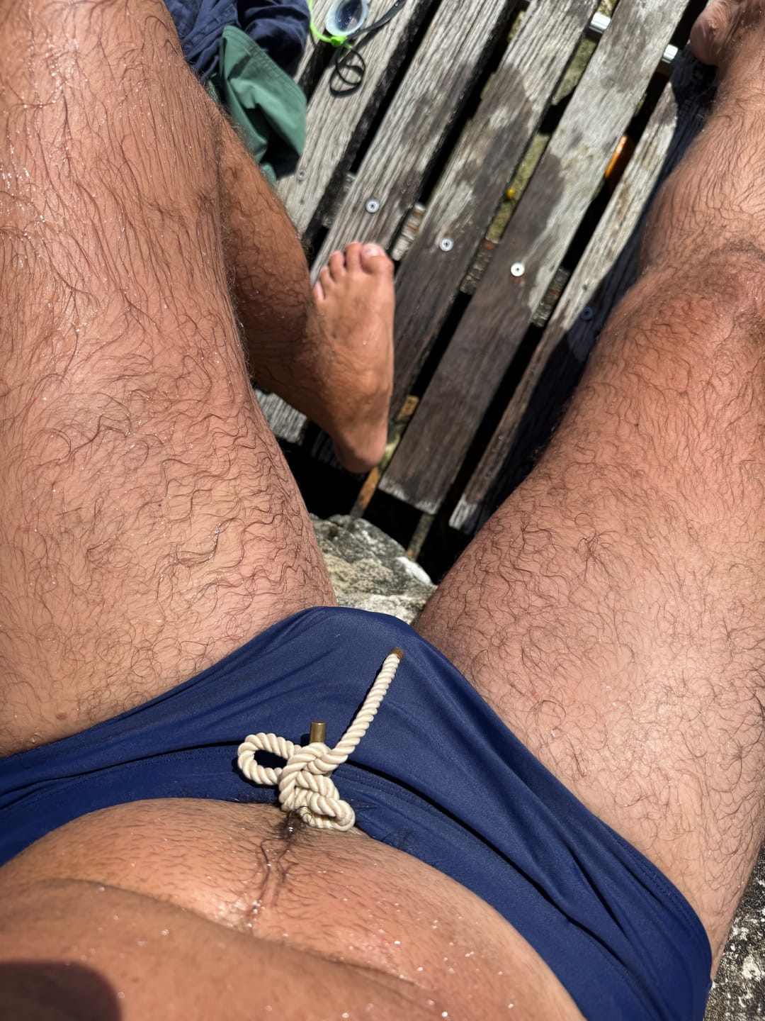 Customer photo review of Lobby's Premium Nautical Navy Swim Brief