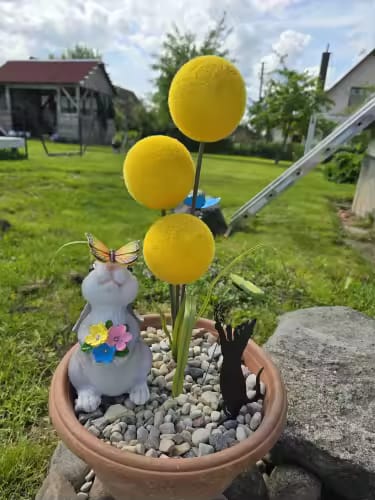 Customer photo review of Solar Bunny Garden Statue – LED Butterfly Resin Decor