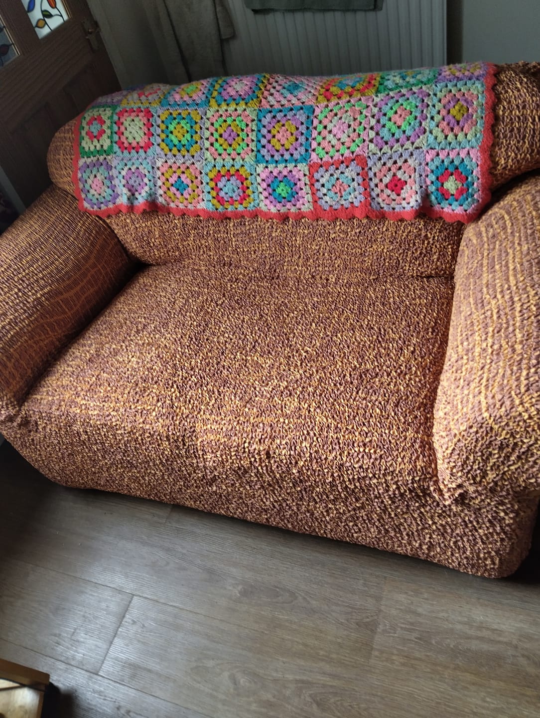 Customer photo review of 2 Seater Sofa Cover - Graffio Orange, Microfibra Printed