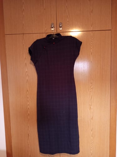 Customer photo review of Tang Mi 糖蜜 Molasses Republic of China Navy Plaid Pure Cotton Short Sleeve Qipao