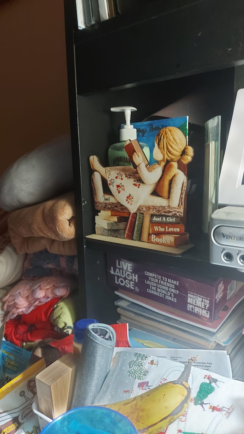 Customer photo review of Man Woman Book Lover Reading Book On Sofa - Personalized Standing Wooden Plaque