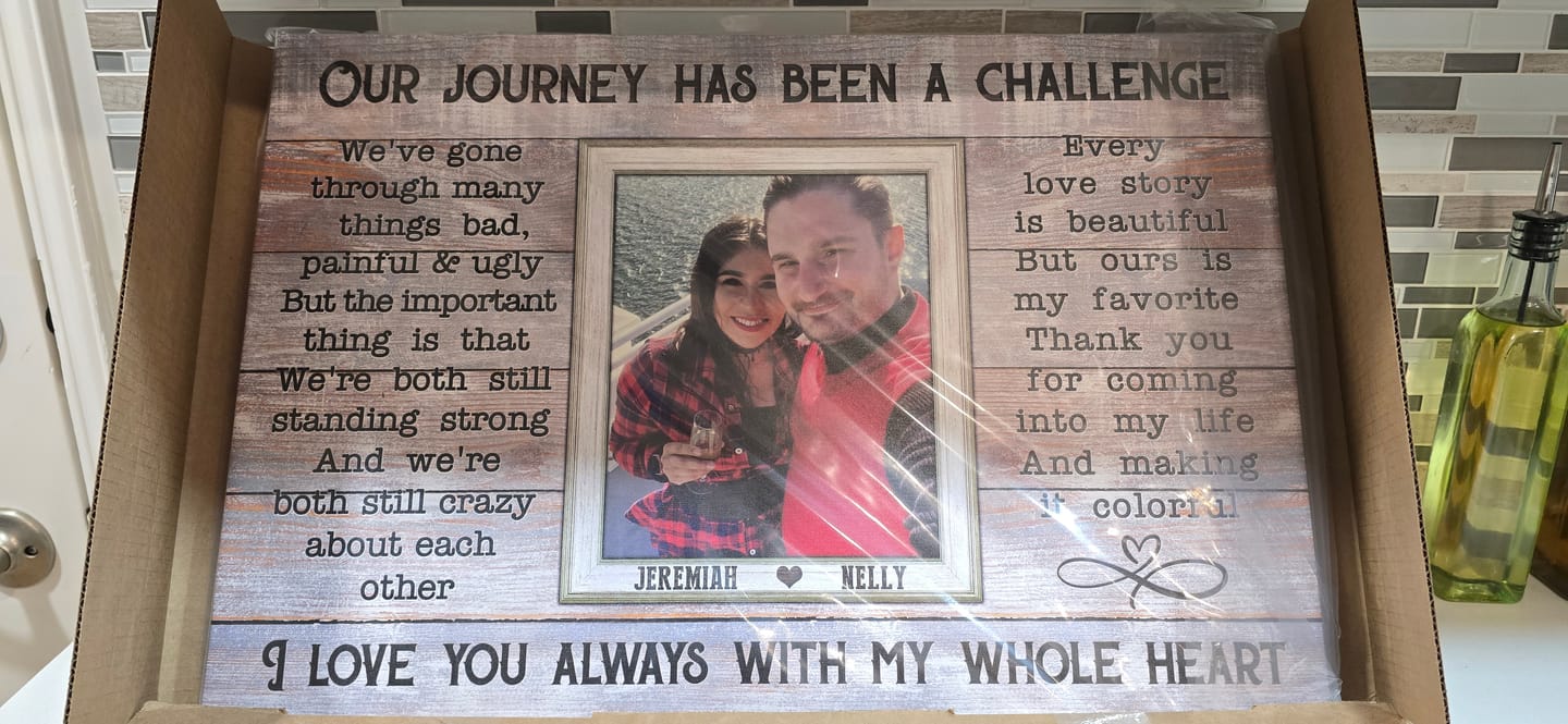 Customer photo review of Personalized Canvas Prints, Custom Photos, Loving Gift For Couple, Couple Gift, Anniversary Gift, When I Say I Love You More Dem Canvas
