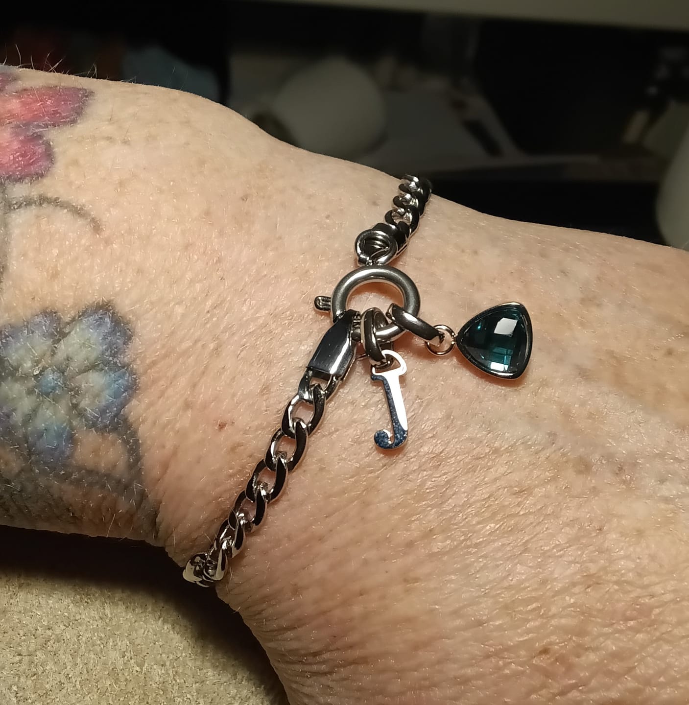 Customer photo review of Letter & birthstone bracelet silver
