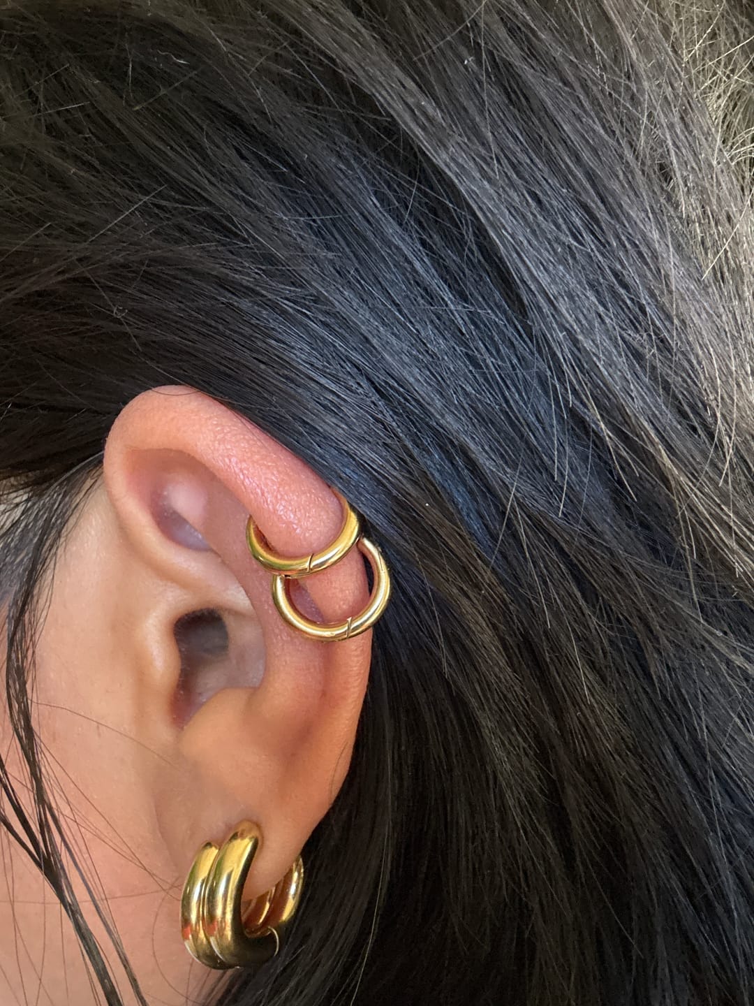 Customer photo review of My Huggies Hoop Earrings