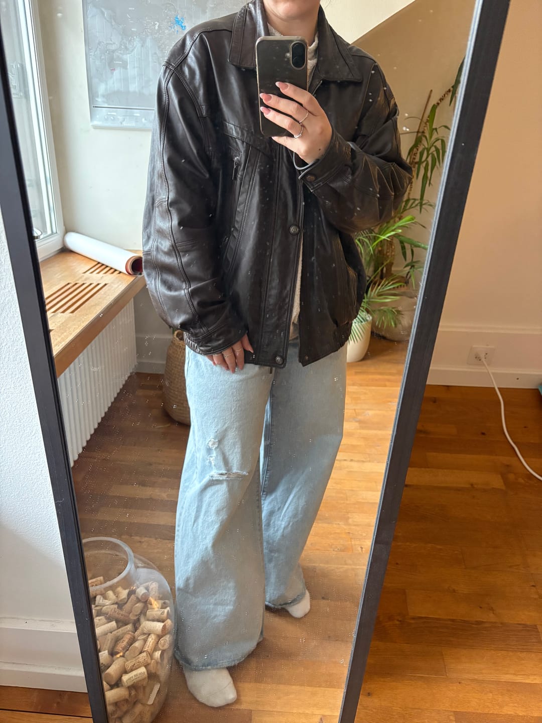 Customer photo review of Blouson en cuir bordeaux XL vintage
