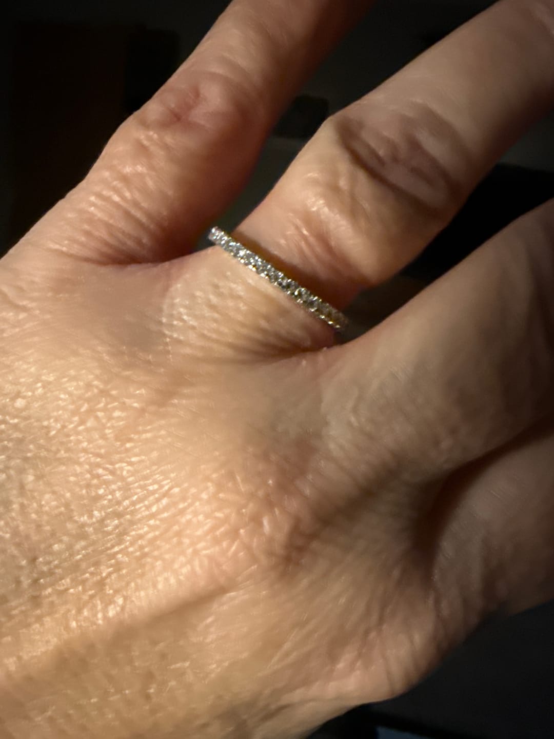 Customer photo review of S925 Half Halo Moissanite 0.5 Ct Round Cut White/Green Stone Anniversary Ring