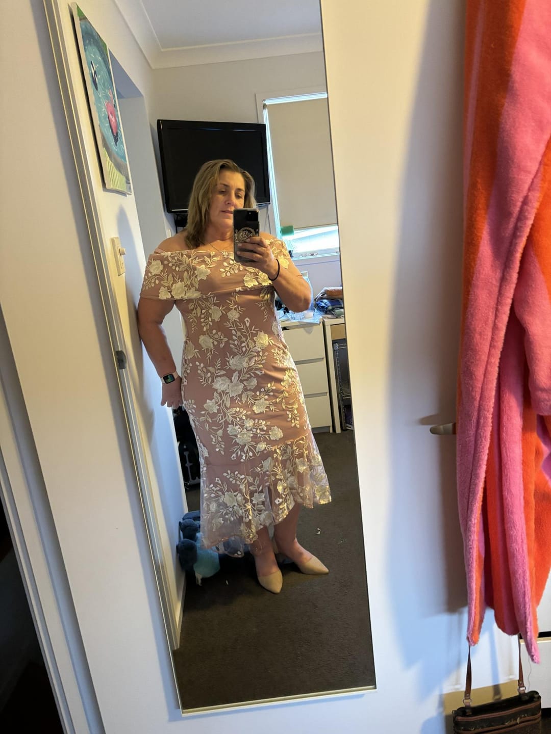Customer photo review of Harriet Blush Embroidered Evening Gown