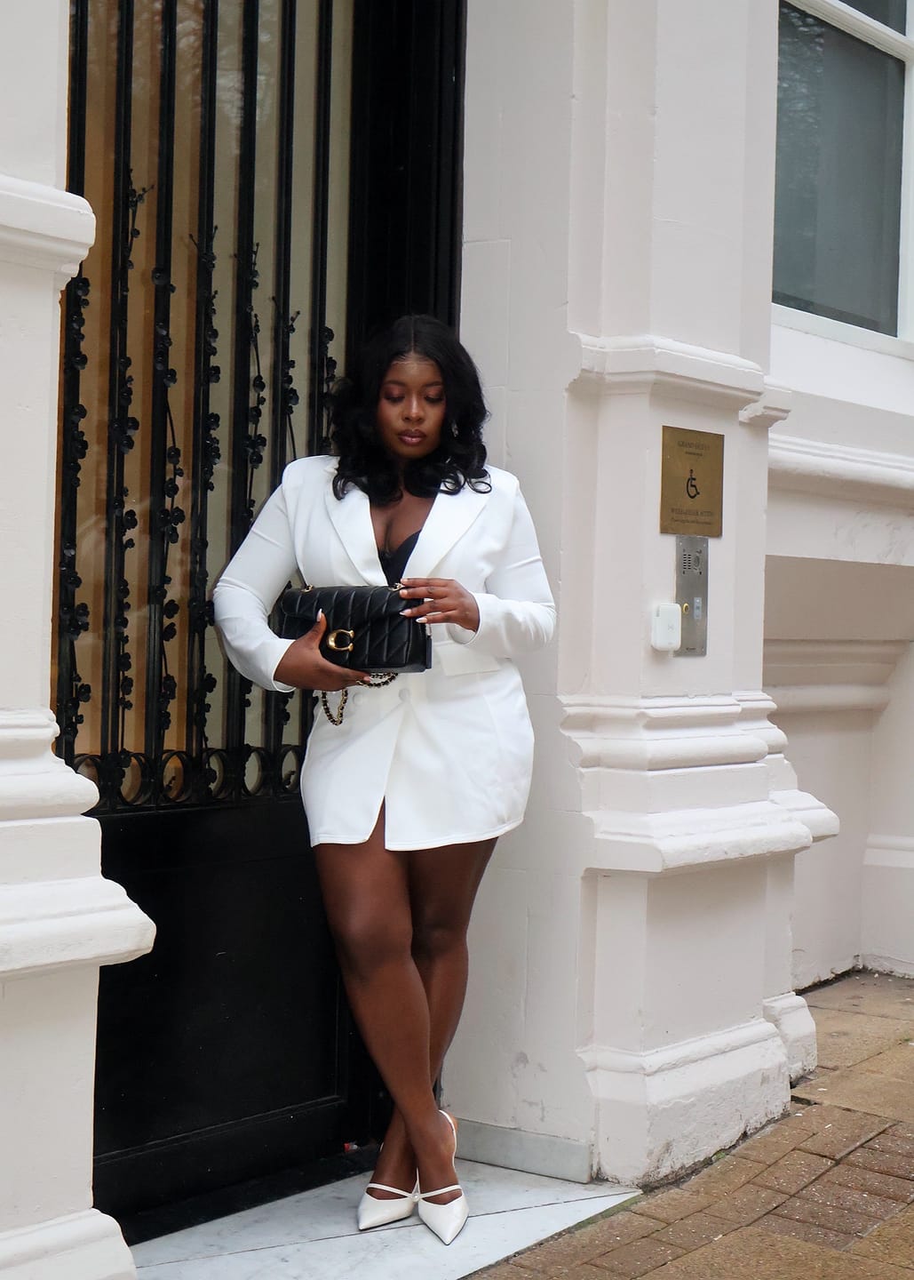 Customer photo review of Estella Deep V-Neck Blazer Dress