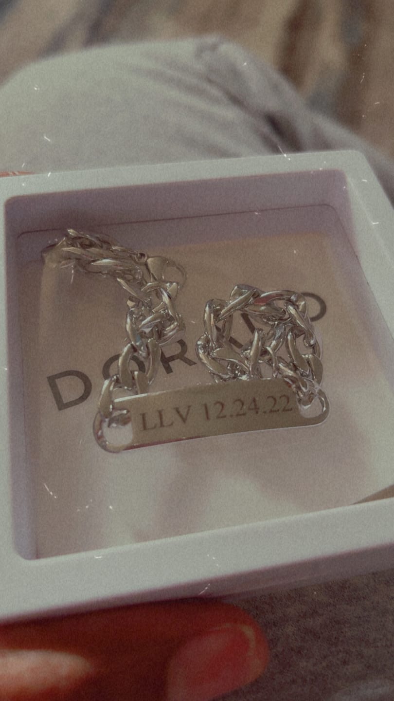 Customer photo review of Iced Heart Double Script Name Necklace