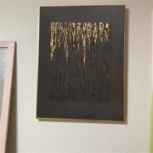 Customer photo review of Golden Rainfall – Abstract Black & Gold Textured Oil Painting for Modern Decor