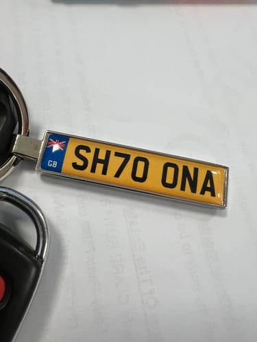 Customer photo review of Personalised Metal Number Plate Keyring