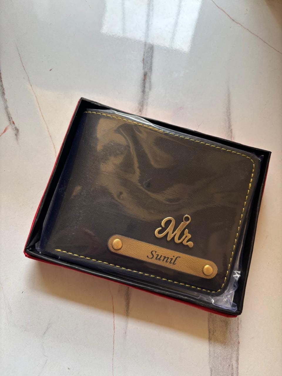 Customer photo review of Personalized Men's Wallet With Name & Charm