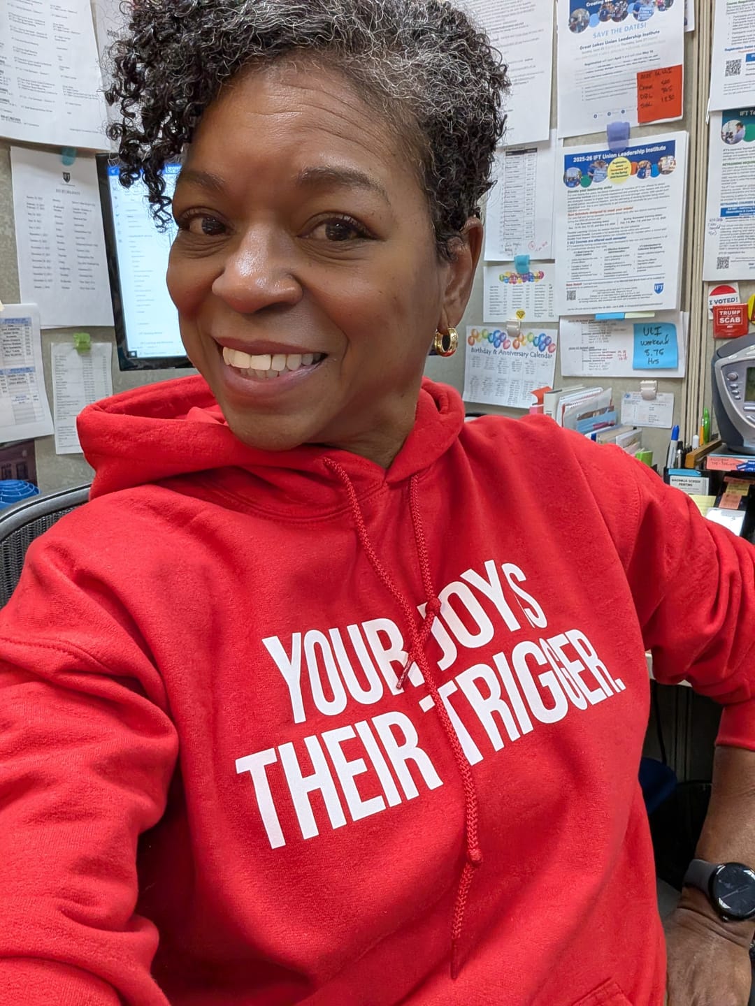 Customer photo review of *HOODIE* Your Joy is their Trigger Unisex Hoodie