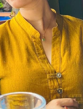 Customer photo review of Olive Jade Square Stone Necklace