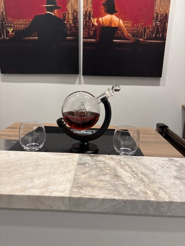 Customer photo review of Masonic Whiskey Decanter & Glass Set – Square & Compasses Signature Edition