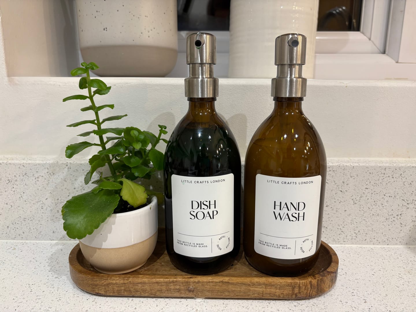 Customer photo review of 500ml Amber Glass Bottle with Metal Pump White Label