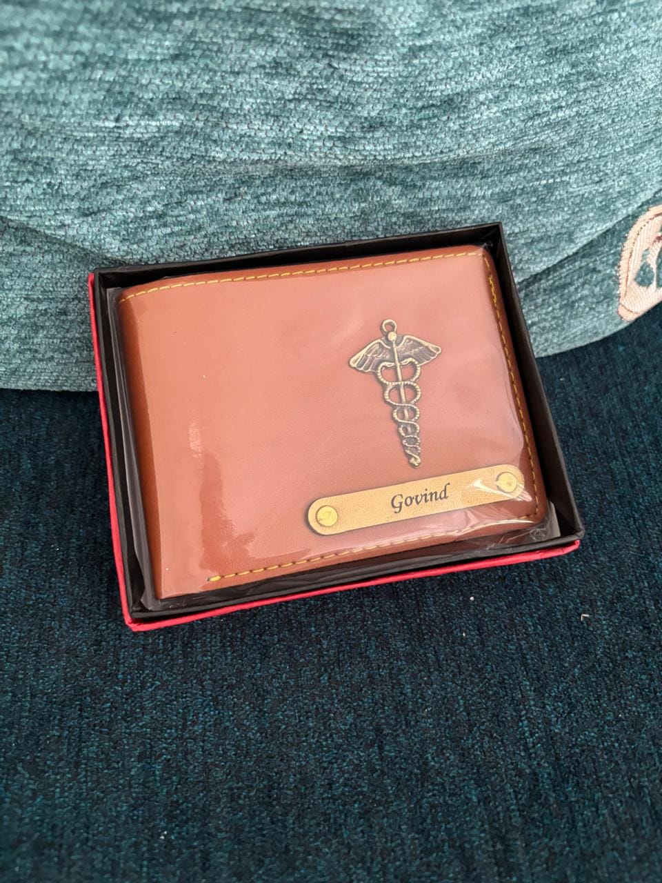Customer photo review of Personalized Men's Wallet With Name & Charm