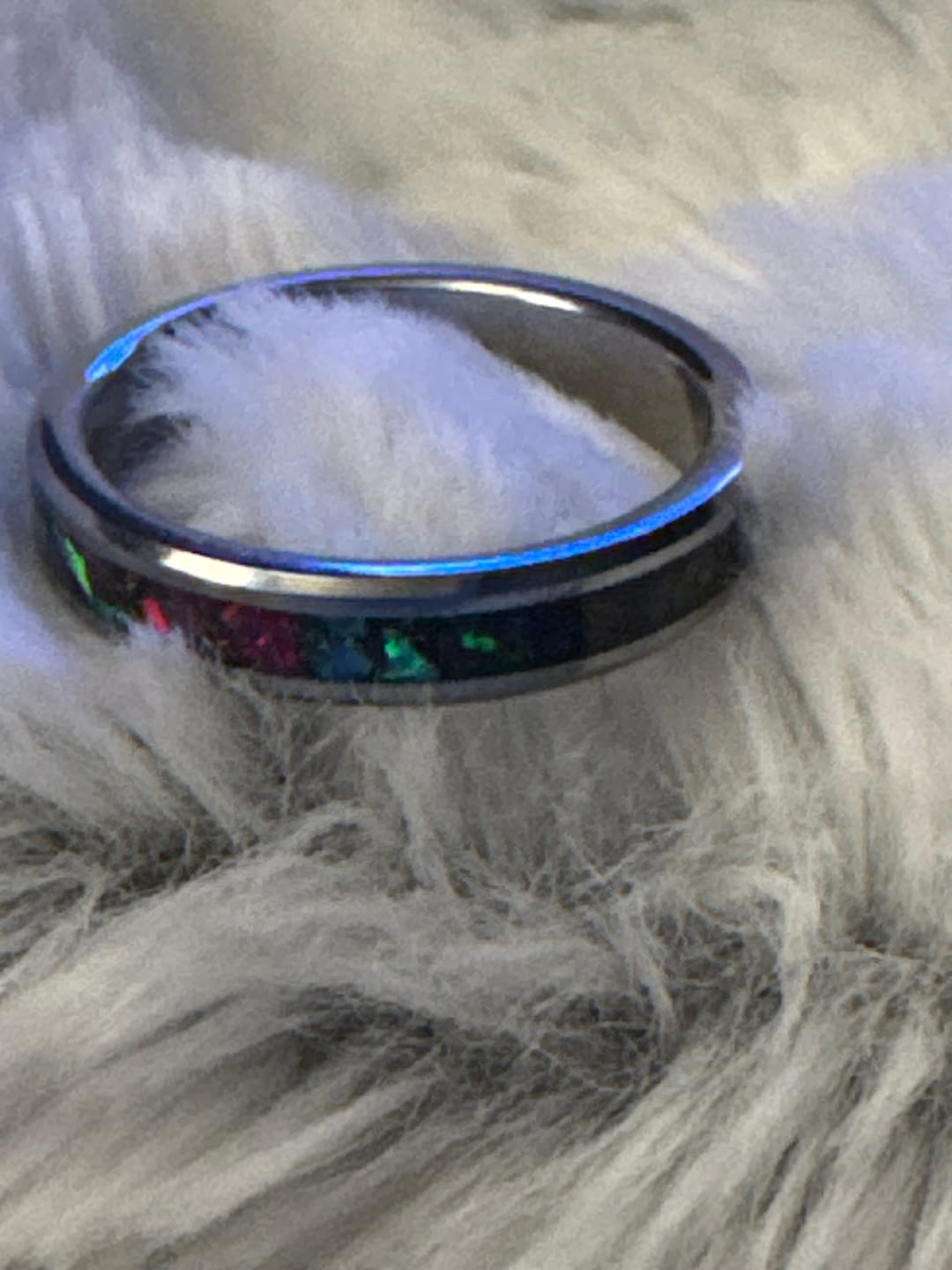 Customer photo review of Tungsten Opal Ring with Cremation Ashes