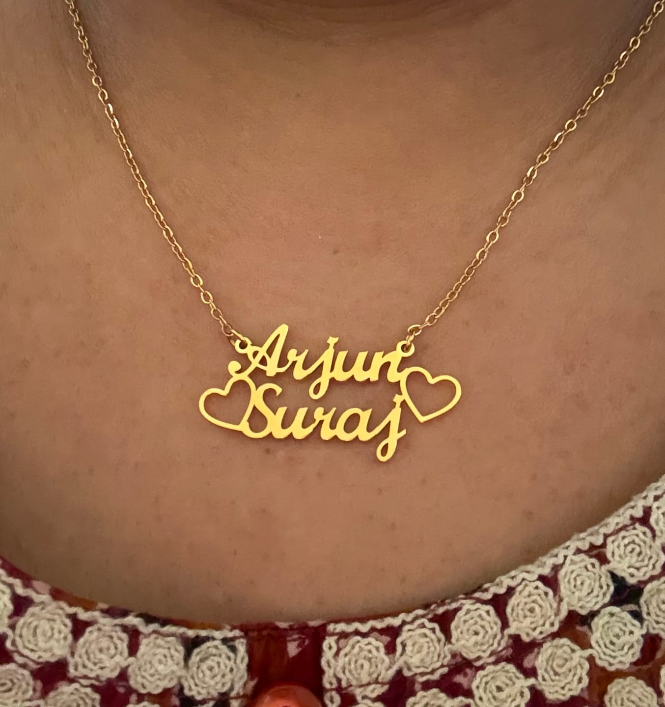 Customer photo review of Double Name Necklace