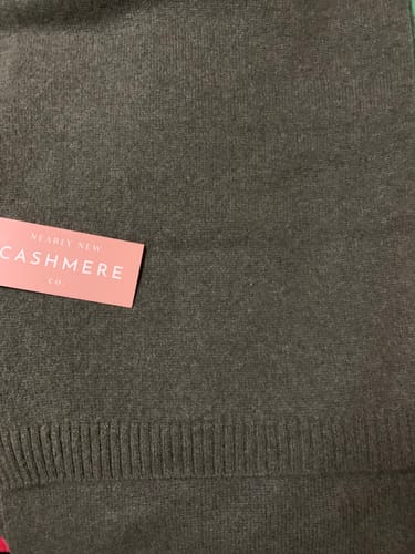 Customer photo review of Brand New Khaki Green Recycled Cashmere Wrap