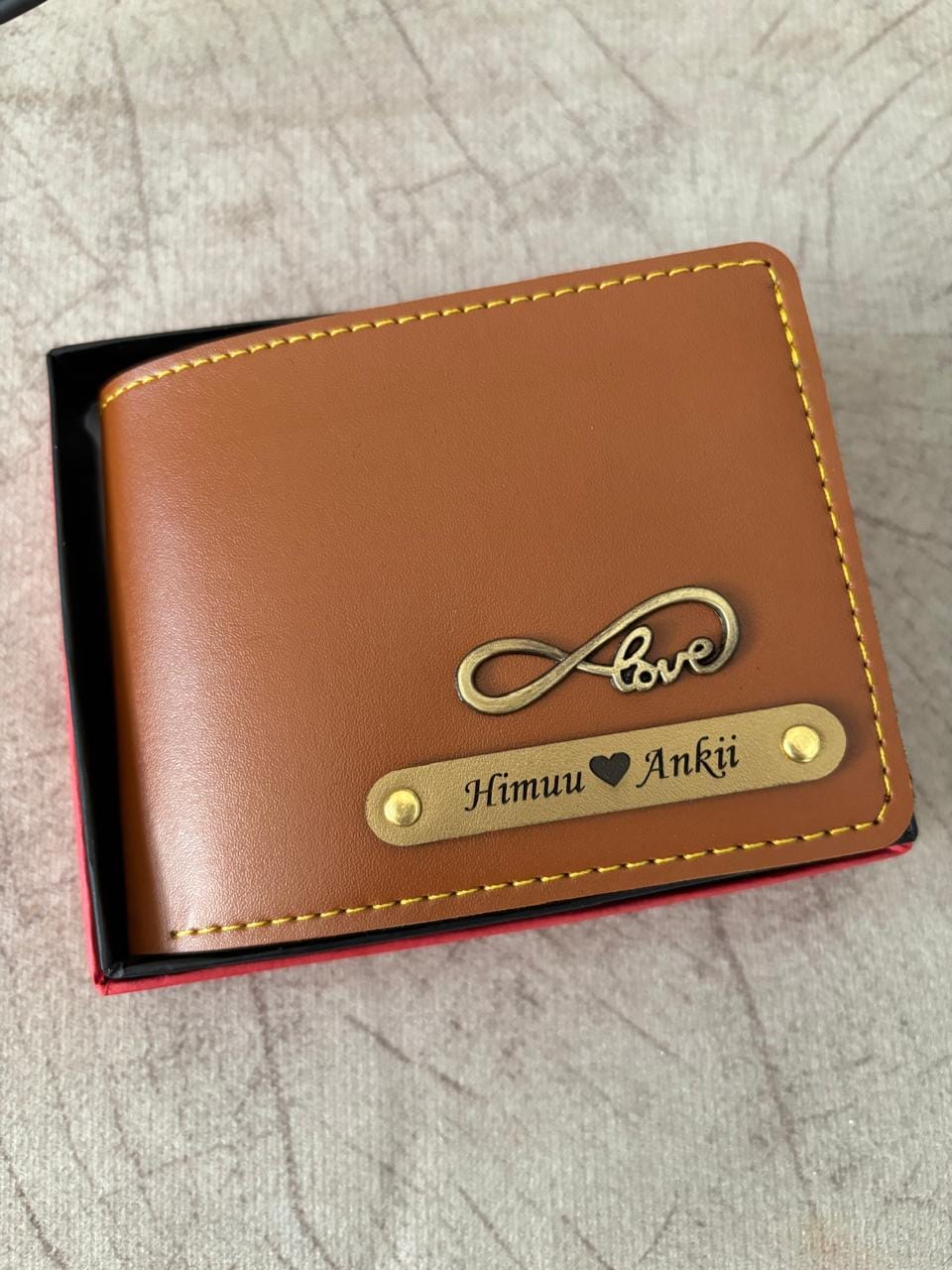 Customer photo review of Personalized Men's Wallet With Name & Charm