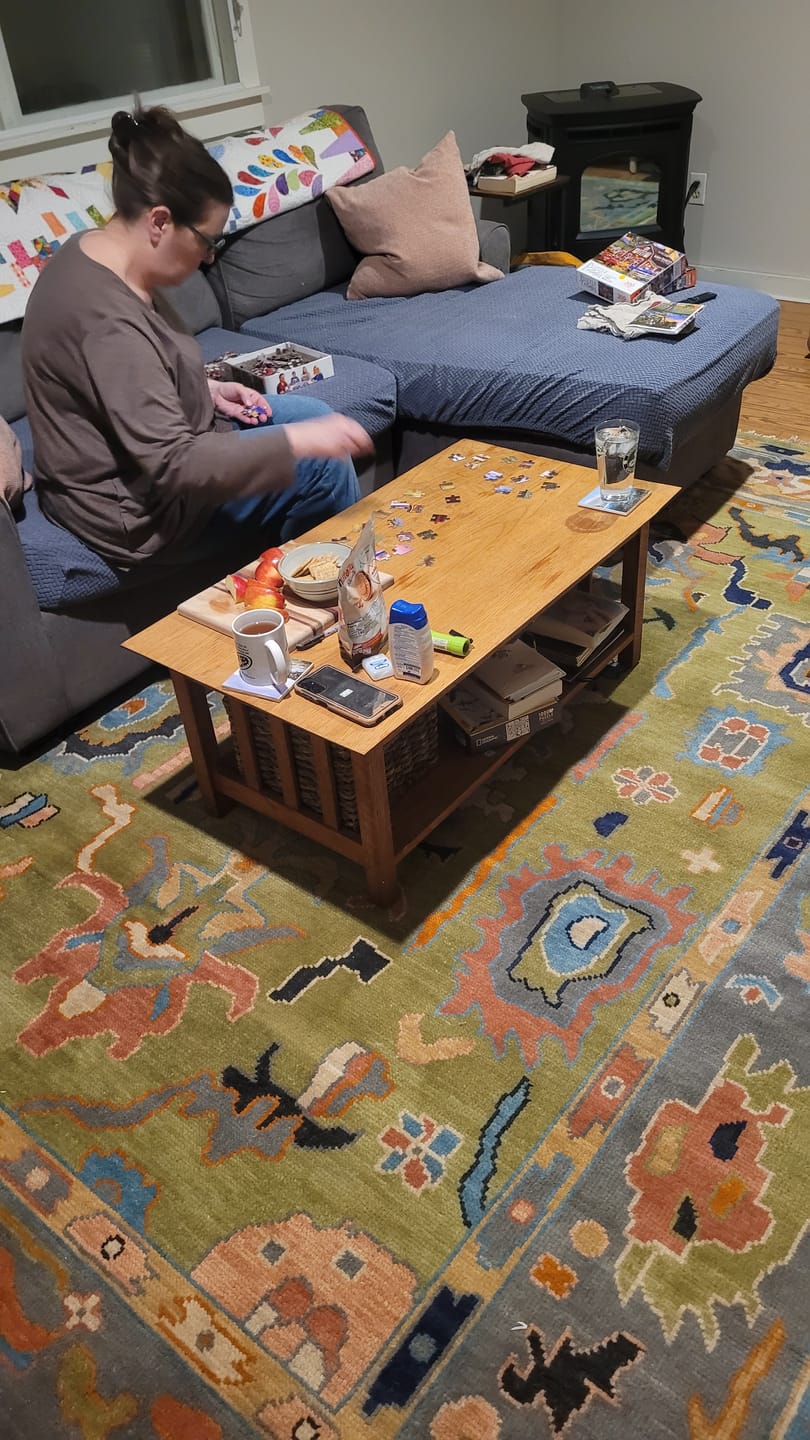 Customer photo review of Custom Made Green, Gray and Peach Colorful Hand knotted Traditional Oushak wool Area Rug