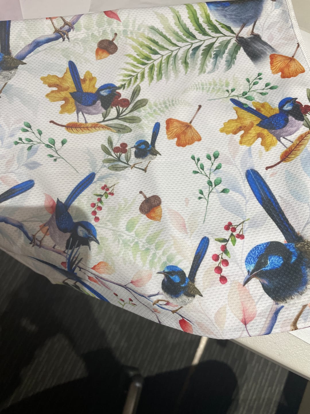 Customer photo review of Cooling Towel - Blue Wren White
