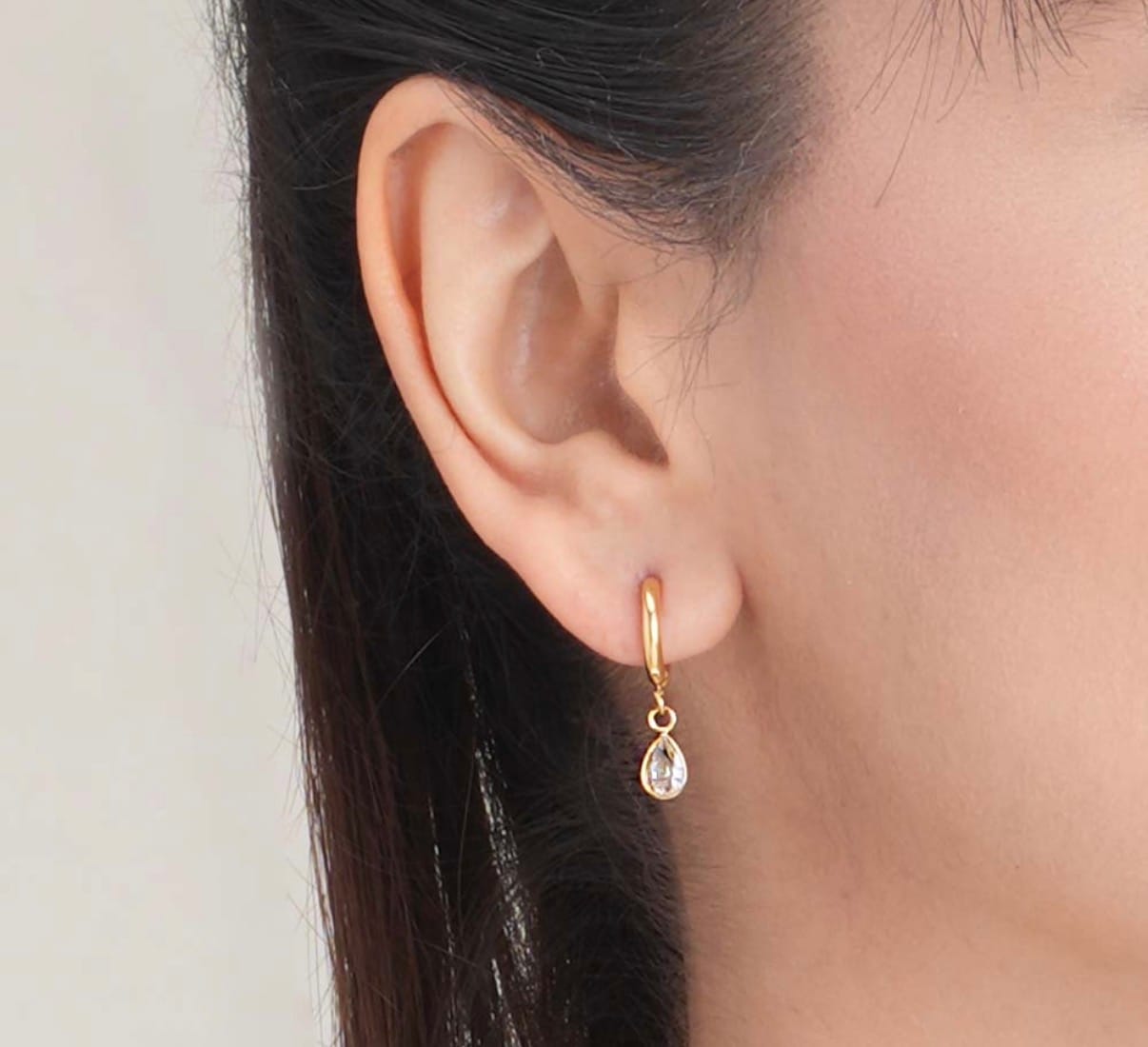 Customer photo review of Solitaire Drop Hoop Earrings