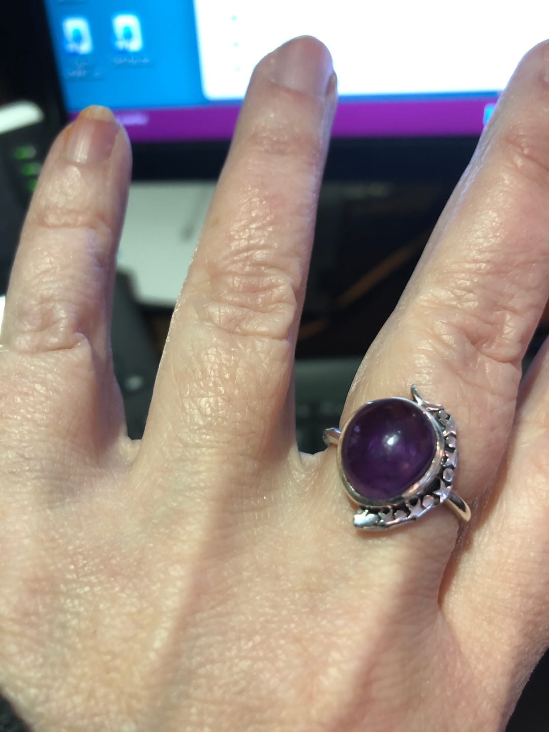 Customer photo review of Amethyst Celestial Ring