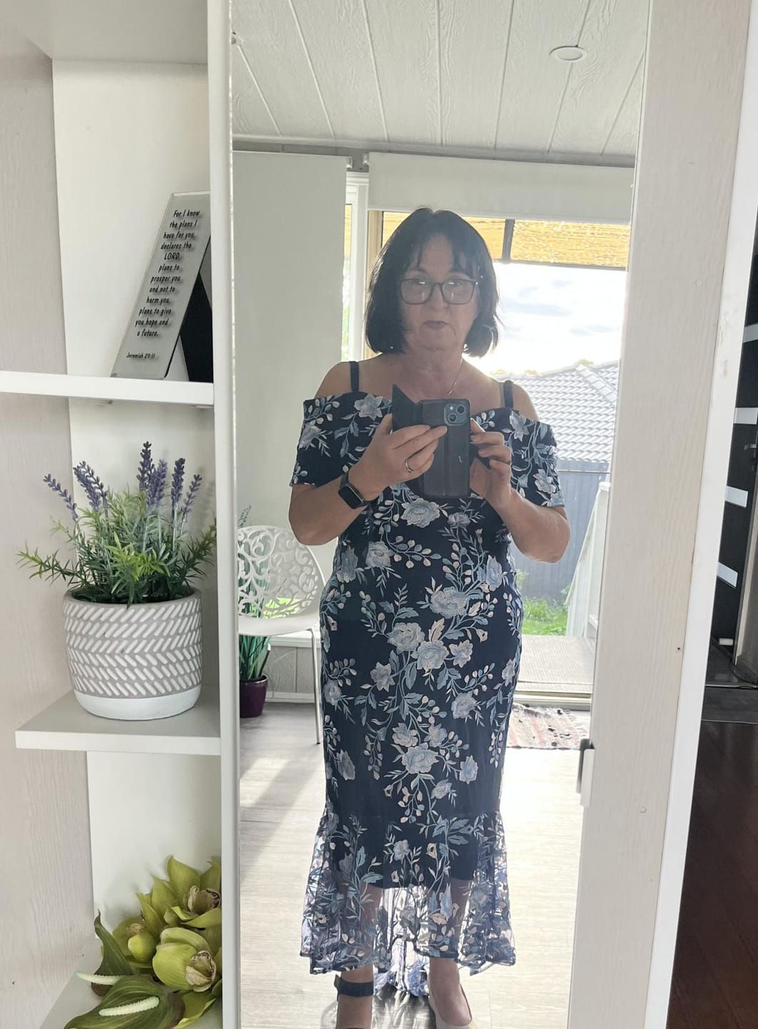 Customer photo review of Harriet Blue Embroidered Evening Gown