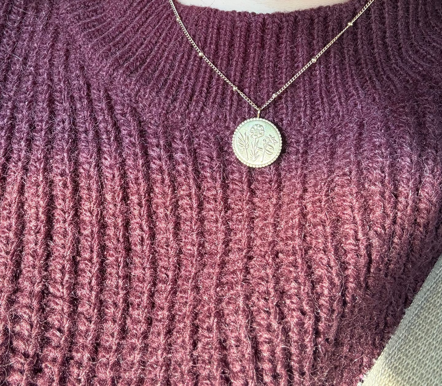 Customer photo review of Holy Family Floral Necklace - 14K Gold Filled