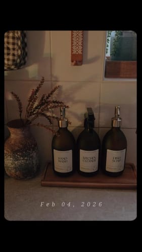 Customer photo review of Spray and Pump Set of 3 Reusable Frosted Amber Glass Bottles 500 ML