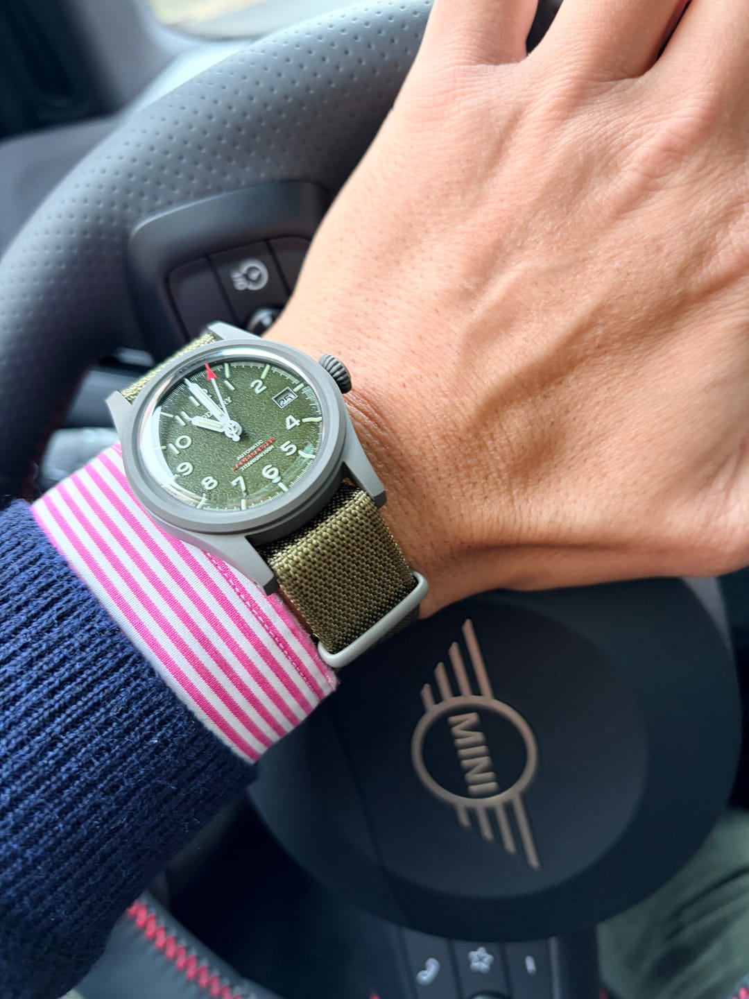 Customer photo review of LANDMASTER - 100M Waterproof Titanium Automatic Field Watch | Green