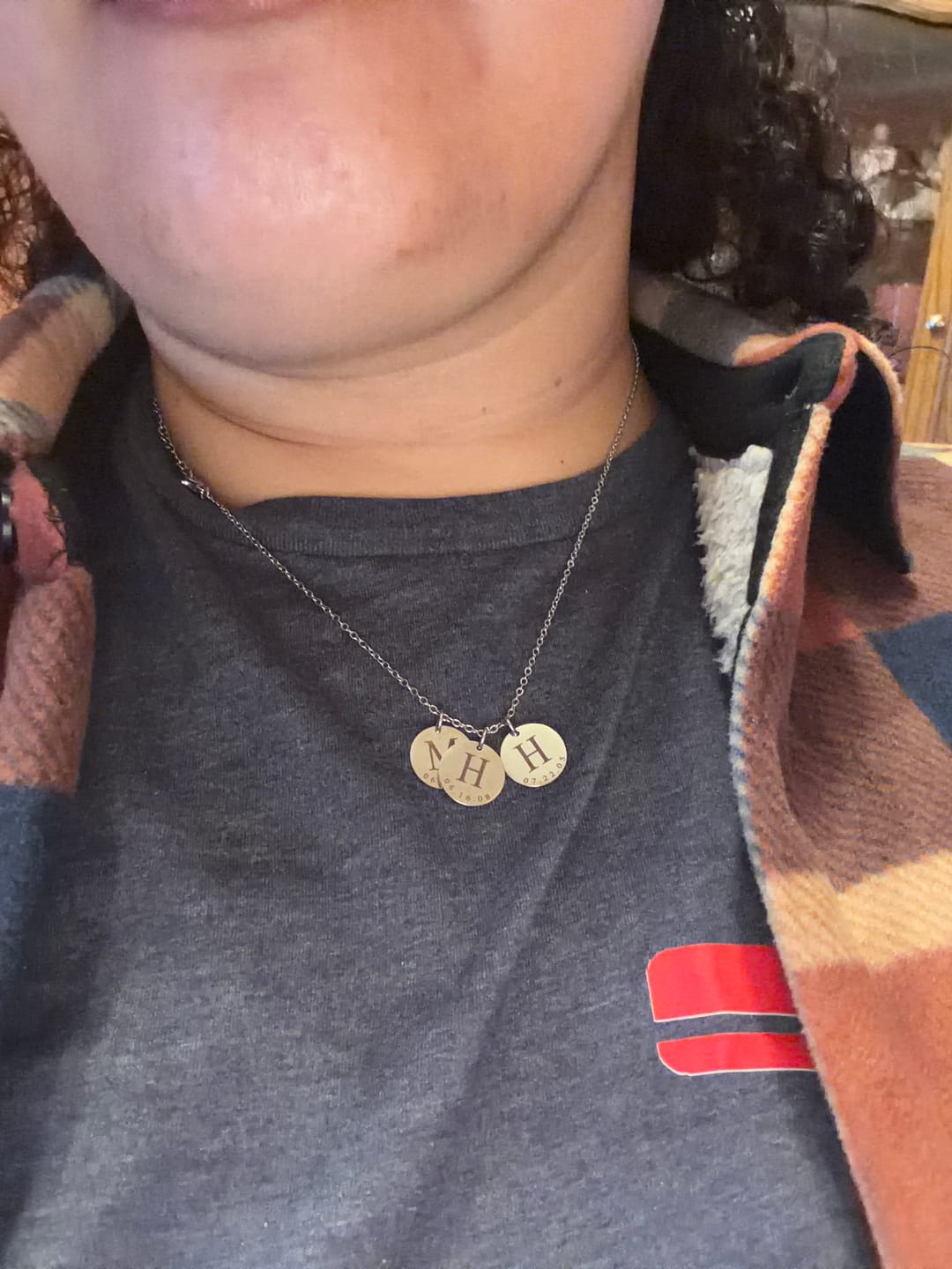 Customer photo review of Initial Date Charm Necklace