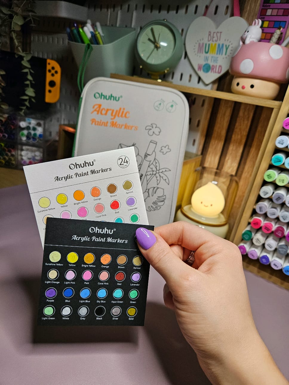 Customer photo review of Ohuhu Acrylic Markers 24 Colors 48 Pack