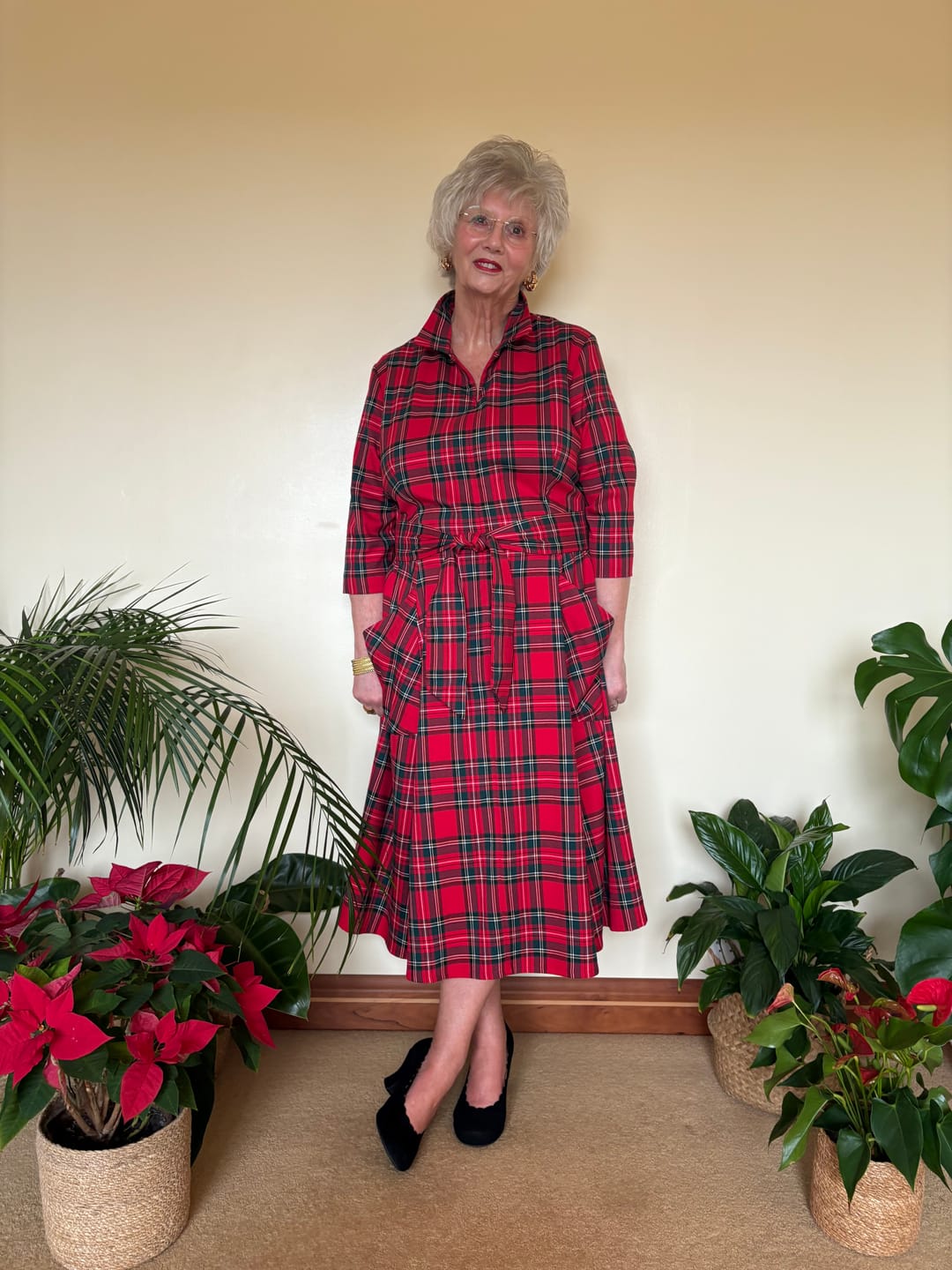 Customer photo review of BEST SELLER - The 'Zip Pocket' Dress in Navy Polka Dot