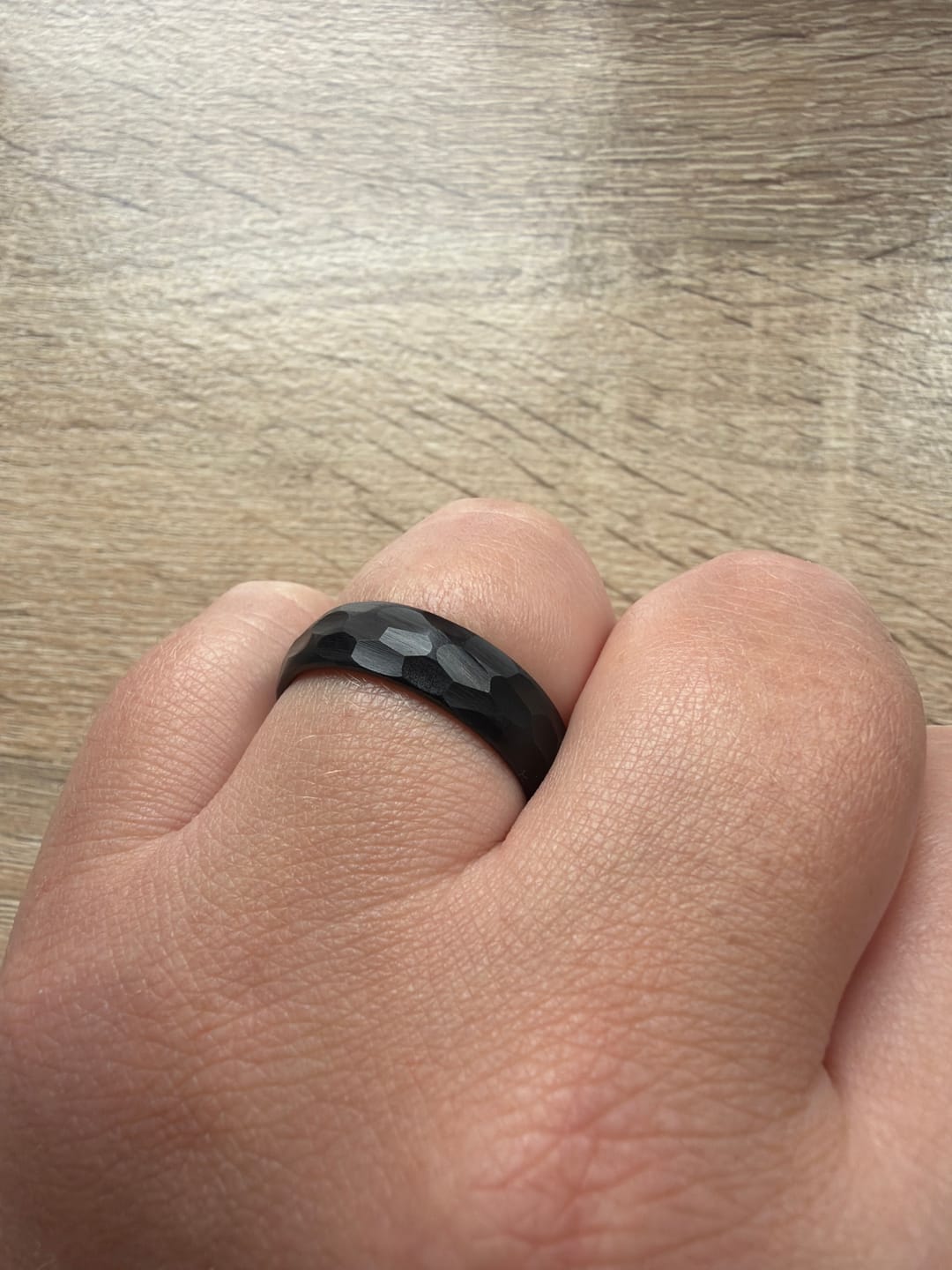 Customer photo review of The Thing - Black Hammered tungsten Ring